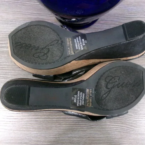 Near New GUESS Balasi Shimmery Black Silver Rhinestone Wedge Platform Shoes 9.5 - Picture 15 of 16